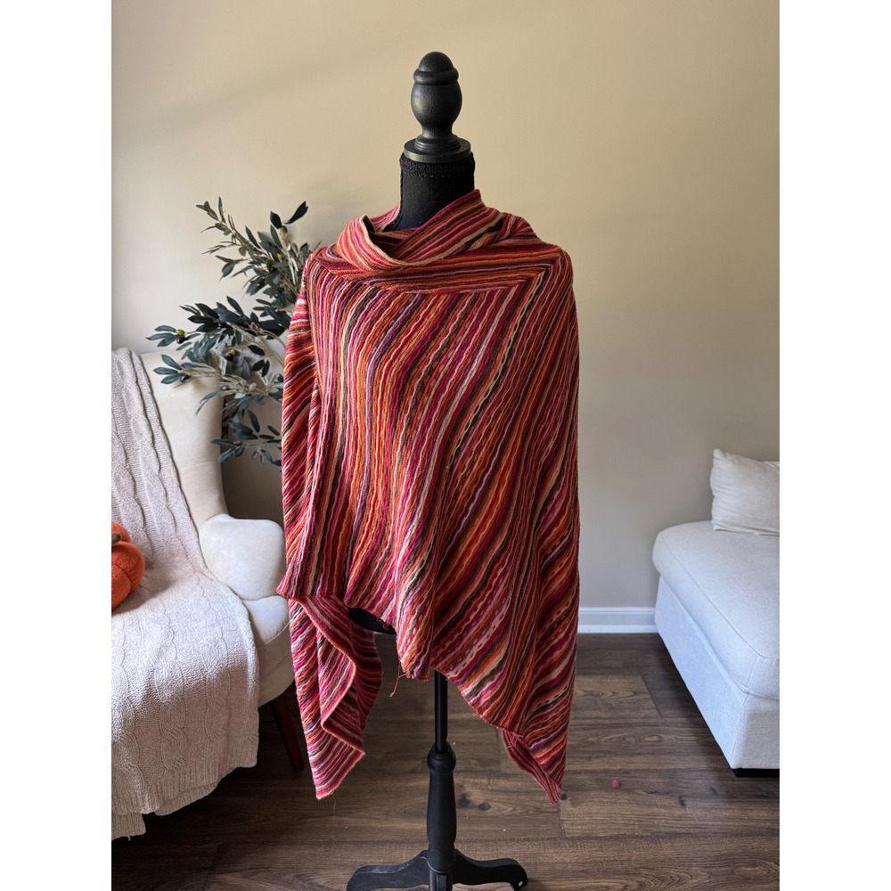 Big Buddha Multi-Color Striped Knit Poncho Cowl Neck Asymmetrical Wrap OS